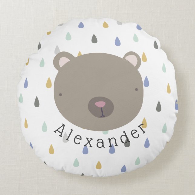 Cojín Redondo Nombre del personalizable Oso Cuto (Anverso)