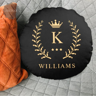 Cojín Redondo Nombre del personalizar y Monograma inicial de oro