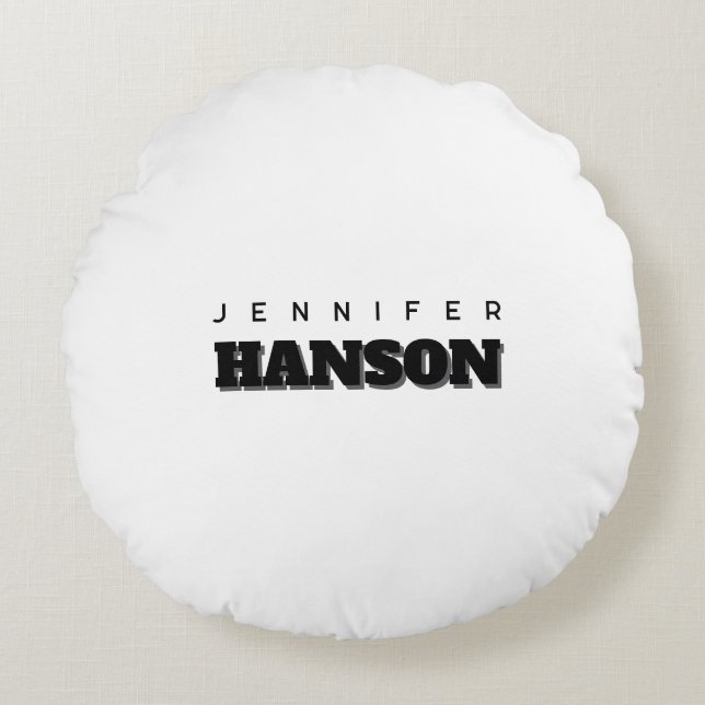 Cojín Redondo Nombre moderno profesional en blanco y negro minim (Anverso)