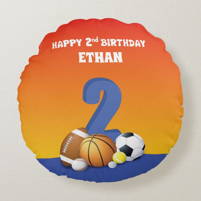 Cojín Redondo Nombre personalizado Boy 2º Balls Deportiva de Cum (Anverso)