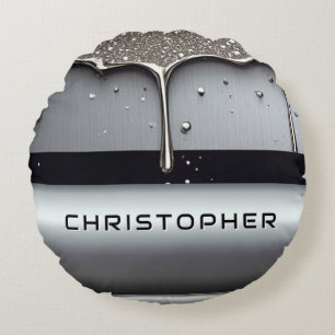 Cojín Redondo Nombre personalizado con metal líquido que gotea