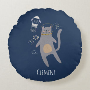 Cojín Redondo Nombre personalizado de gato de astronauta gris ma