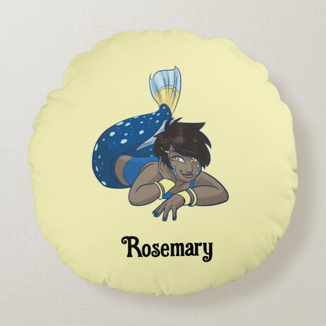 Cojín Redondo Nombre personalizado de Lady mermaid (Anverso)