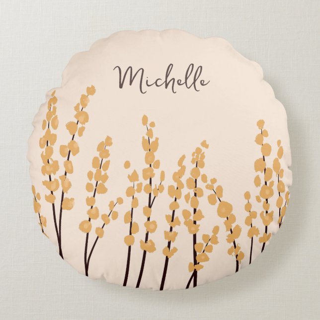 Cojín Redondo Nombre personalizado de las flores amarillas moder (Anverso)