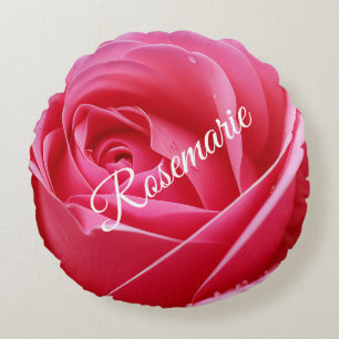 Cojín Redondo Nombre personalizado Flor Rosa elegante