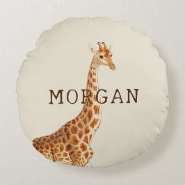 Cojín Redondo Nombre personalizado Giraffe Safari