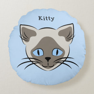 Cojín Redondo Nombre personalizado gráfico de gato de ojos azule