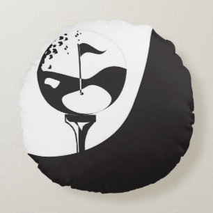 Cojín Redondo Nombre personalizado Hola Golf blanco y negro