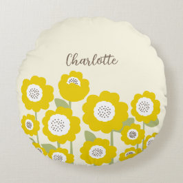Cojín Redondo Nombre personalizado mínimo de girasol moderno min