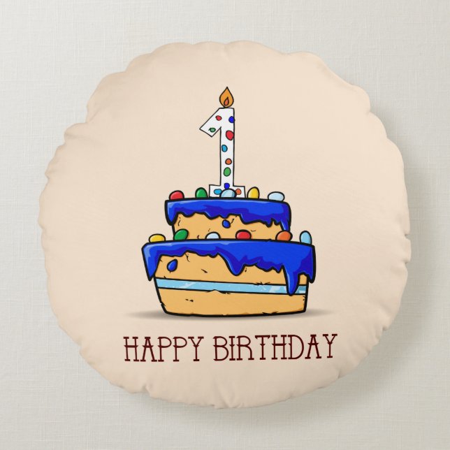 Cojín Redondo Nombre personalizado, primer cumpleaños, dulce pas (Anverso)