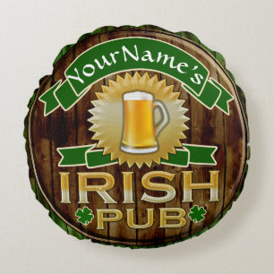 Cojín Redondo Nombre personalizado: Rótulo de pub irlandés St. P