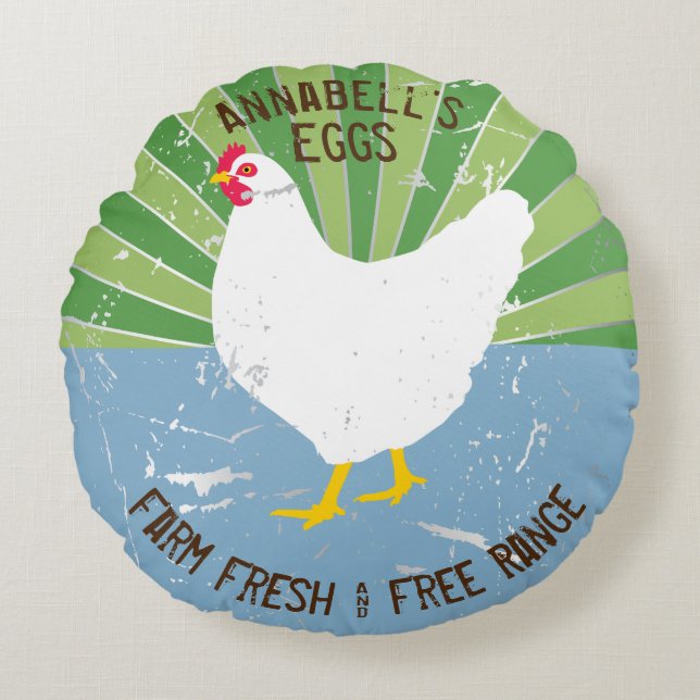 Cojín Redondo Nombre personalizado Rótulo vintage Aspecto Huevos (Anverso)