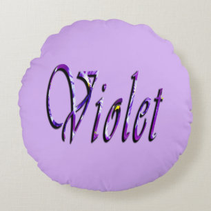Cojín Redondo Nombre violeta morado floral,