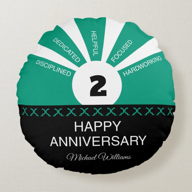 Cojín Redondo Nombre y año personalizados, aniversario de emplea (Anverso)