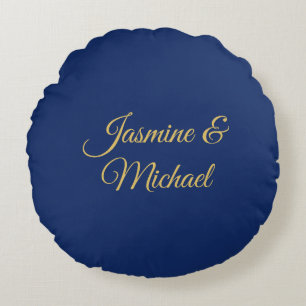 Cojín Redondo Nombres de Pareja Lovely Chic Caligrafía Azul y Do