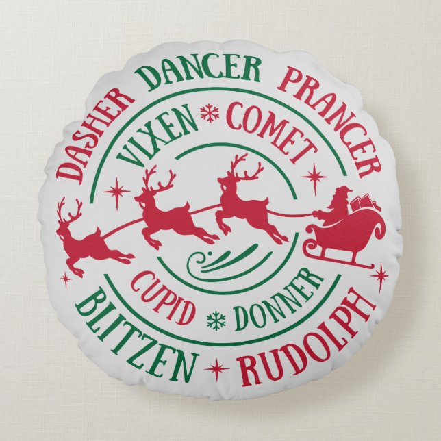 Cojín Redondo Nombres de renos Arte de palabra redondo (Anverso)