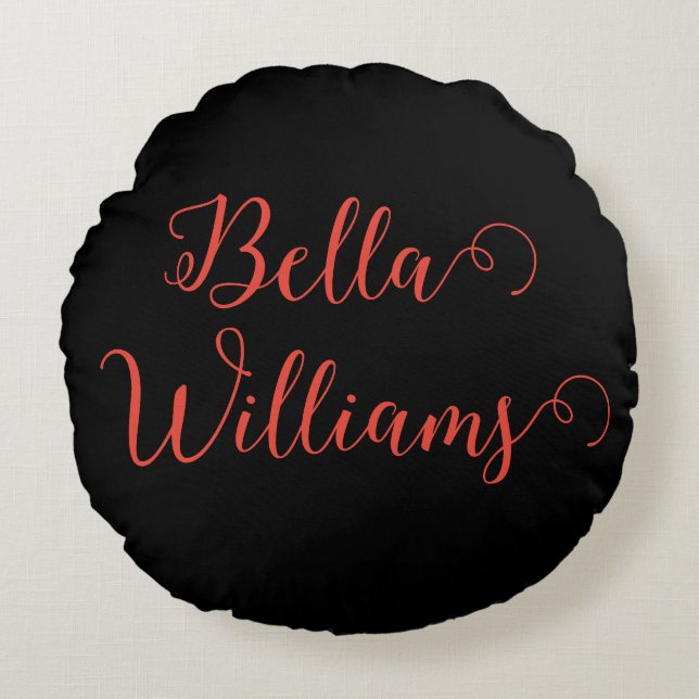 Cojín Redondo Nota roja sobre negro (Anverso)