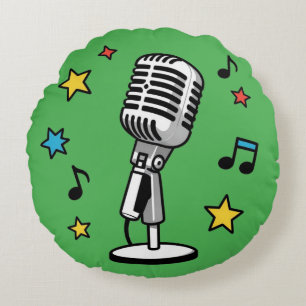 Cojín Redondo Notas musicales de micrófono vintage diseño de can