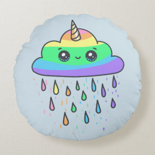 Cojín Redondo Nube de Unicornio arcoiris