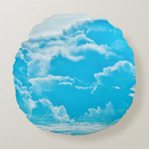 Cojín Redondo nubes blancas y fondo azul cielo brillante, pano