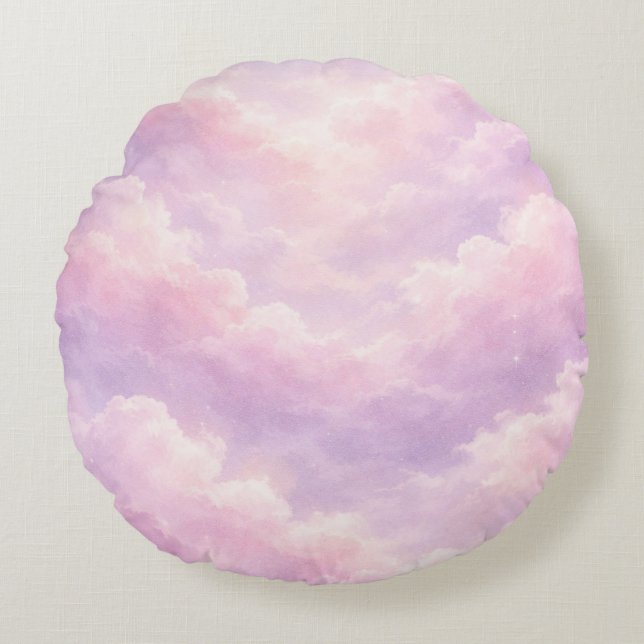 Cojín Redondo Nubes de Algodón de Azúcar Soñadoras (Anverso)