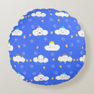 Cojín Redondo Nubes de dibujos animados lindos con emociones