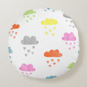 Cojín Redondo Nubes de ensueño: Lluvia en el corazón acuarela