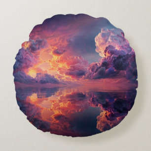 Cojín Redondo Nubes dramáticas surrealistas con puesta de sol ar