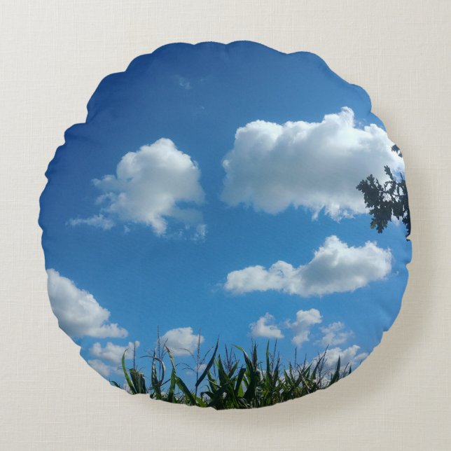 Cojín Redondo Nubes Y Cielo Azul (Anverso)