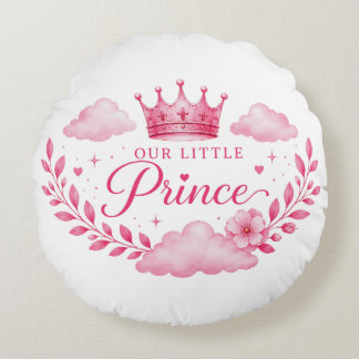 Cojín Redondo Nuestra Pequeña Princesa Corona Rosa Bebé Niña