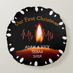 Cojín Redondo Nuestra primera Navidad, Sr. y Sra. New Candle