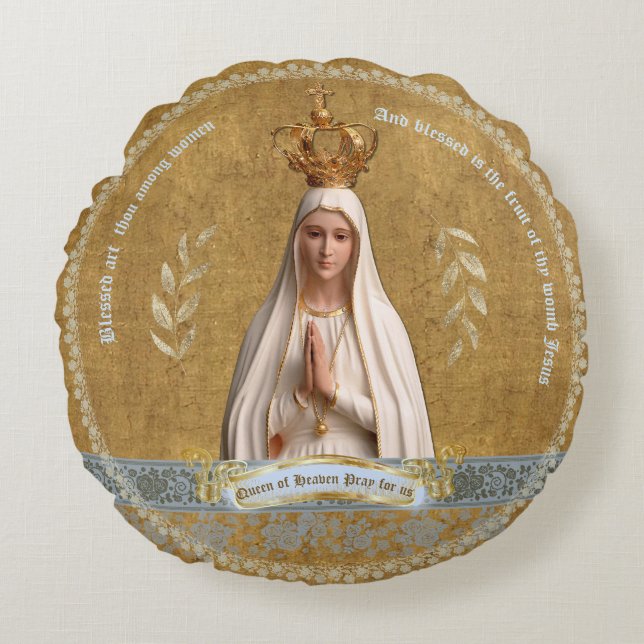 Cojín Redondo Nuestra Señora de Fátima bendice Madre Pillow (Anverso)