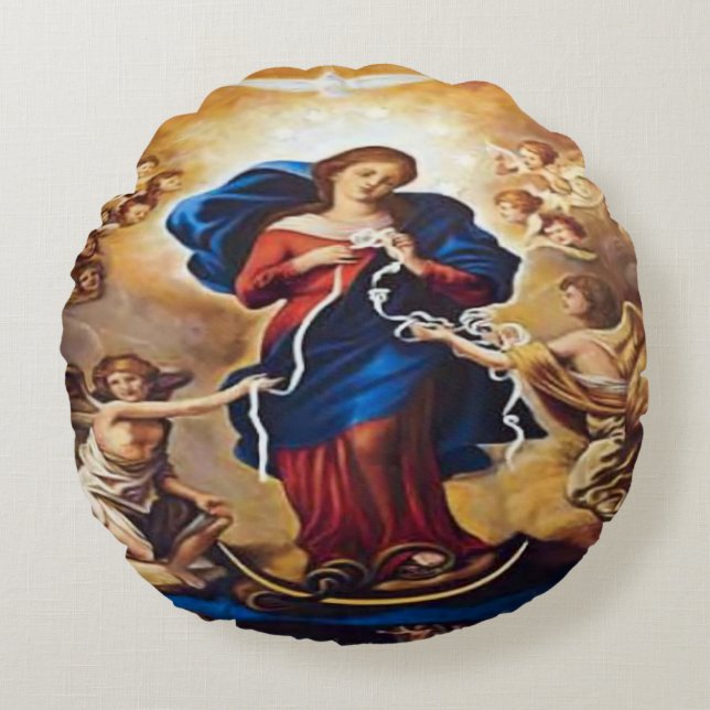 Cojín Redondo Nuestra Señora Desatadora de Nudos (Anverso)