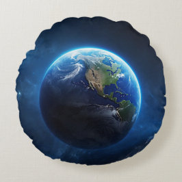 Cojín Redondo Nuestro hogar zafiro en el espacio