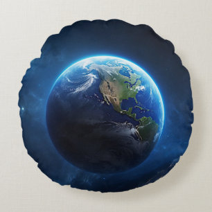 Cojín Redondo Nuestro hogar zafiro en el espacio