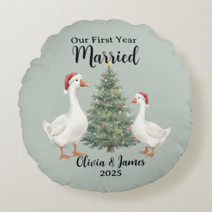 Cojín Redondo Nuestro Primer Año Casados Ganso Navidad Personali