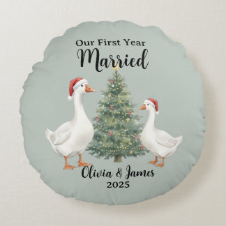 Cojín Redondo Nuestro Primer Año Casados Ganso Navidad Personali