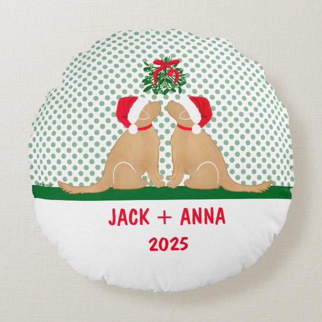 Cojín Redondo Nuestro primer Santa Dogs de Navidad Personalizado (Anverso)