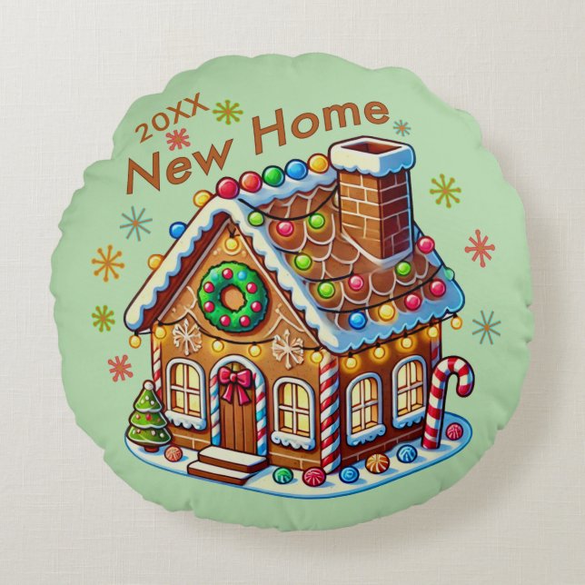 Cojín Redondo Nueva casa de jengibre (Anverso)