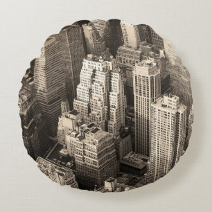 Cojín Redondo Nueva York City Manhattan vista aérea negra 