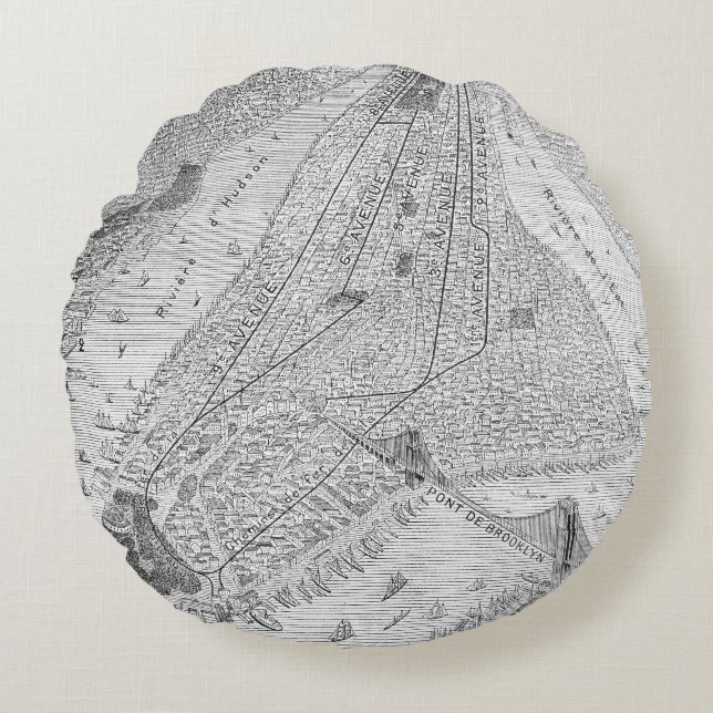 Cojín Redondo Nueva York: Tren del EL, C1878 (Anverso)