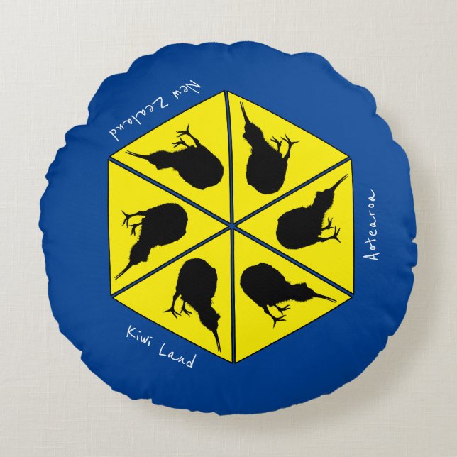 Cojín Redondo Nueva Zelanda, Islas Kiwi Bird Aotearoa (Anverso)