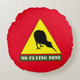 Cojín Redondo Nueva Zelanda, Kiwi Bird & No Flying Zone/Aotearoa