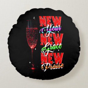 Cojín Redondo Nuevo elogio de Grace de Año Nuevo
