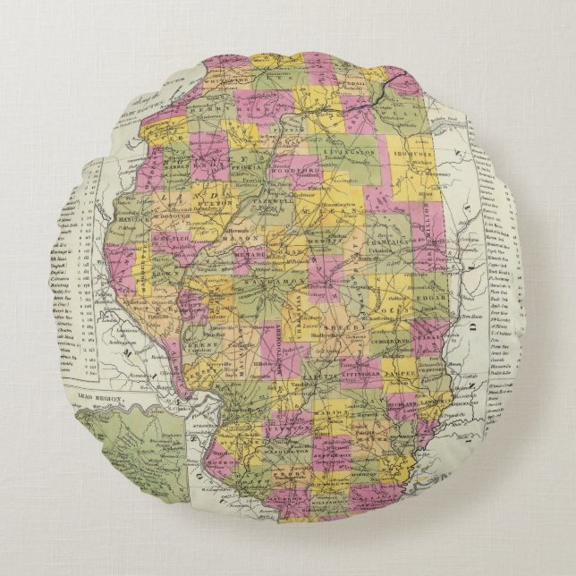 Cojín Redondo Nuevo mapa de Illinois (Anverso)