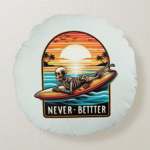 Cojín Redondo Nunca Mejor - Ola de Sol Skeleton Surfing