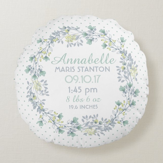 Cojín Redondo Nursera de guirnalda floral Keepsake (Anverso)