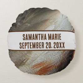 Cojín Redondo Nursera de la Naturaleza Plumas Gris Marrón Género