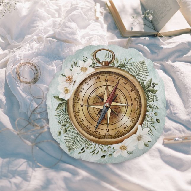 Cojín Redondo Nursera Infantil de Compass Floral de Acuarela (In situ under sunlight)