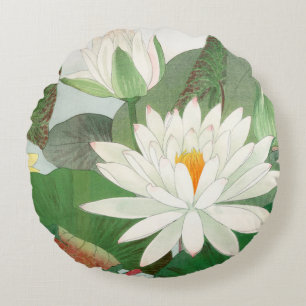 Cojín Redondo Nymphaea lotus, grabado en madera japonés, 1917